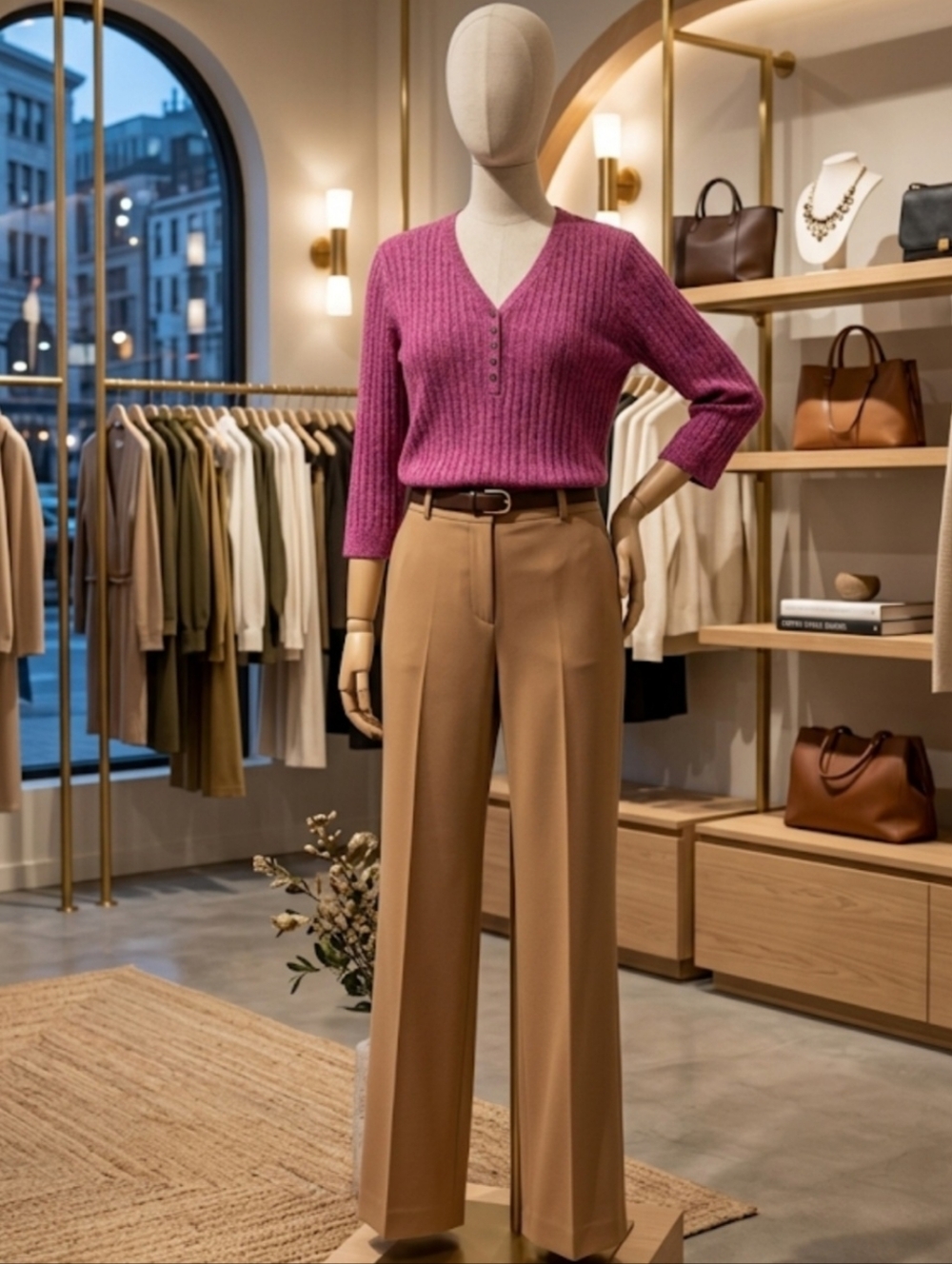 Karen Scott Wide-Leg High-Rise Tan Trousers